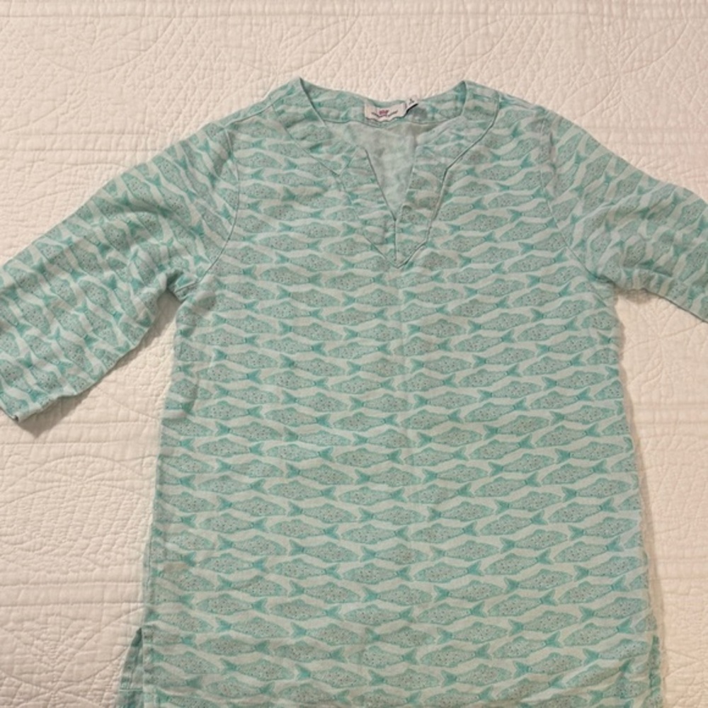 Vineyard Vines Aqua Fish Print Tunic Dress
